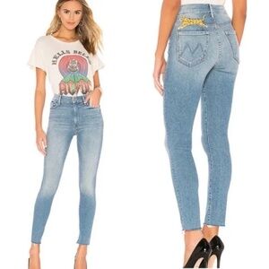 MOTHER Black Mid-Rise The Looker Ankle Jeans Hand Painted Leopard